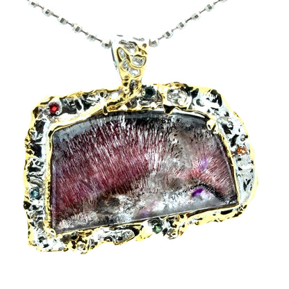 Sacred Seven Freeform Pendant with Multicolor Sapphire – Artistic 18k Yellow Gold Plating Natural Gemstone Jewelry in 925 Sterling Silver