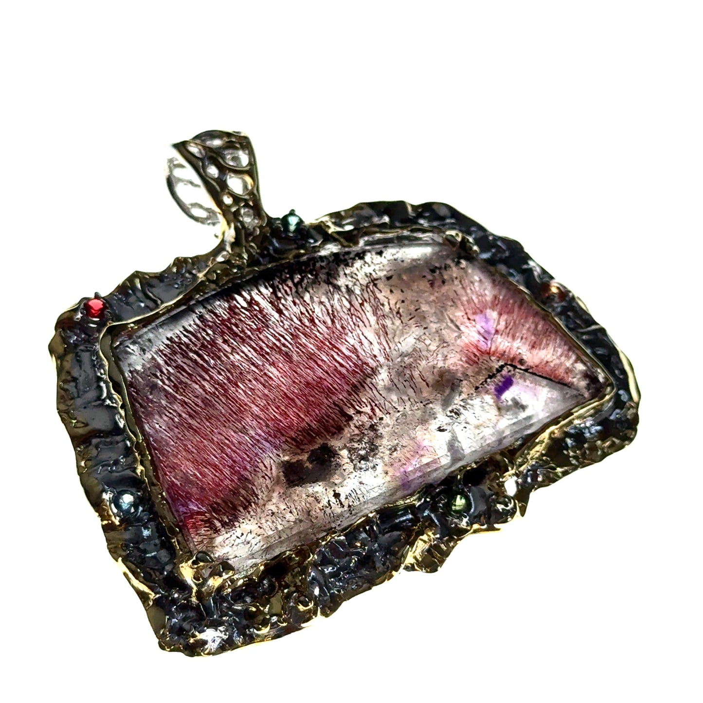 Sacred Seven Freeform Pendant with Multicolor Sapphire – Artistic 18k Yellow Gold Plating Natural Gemstone Jewelry in 925 Sterling Silver