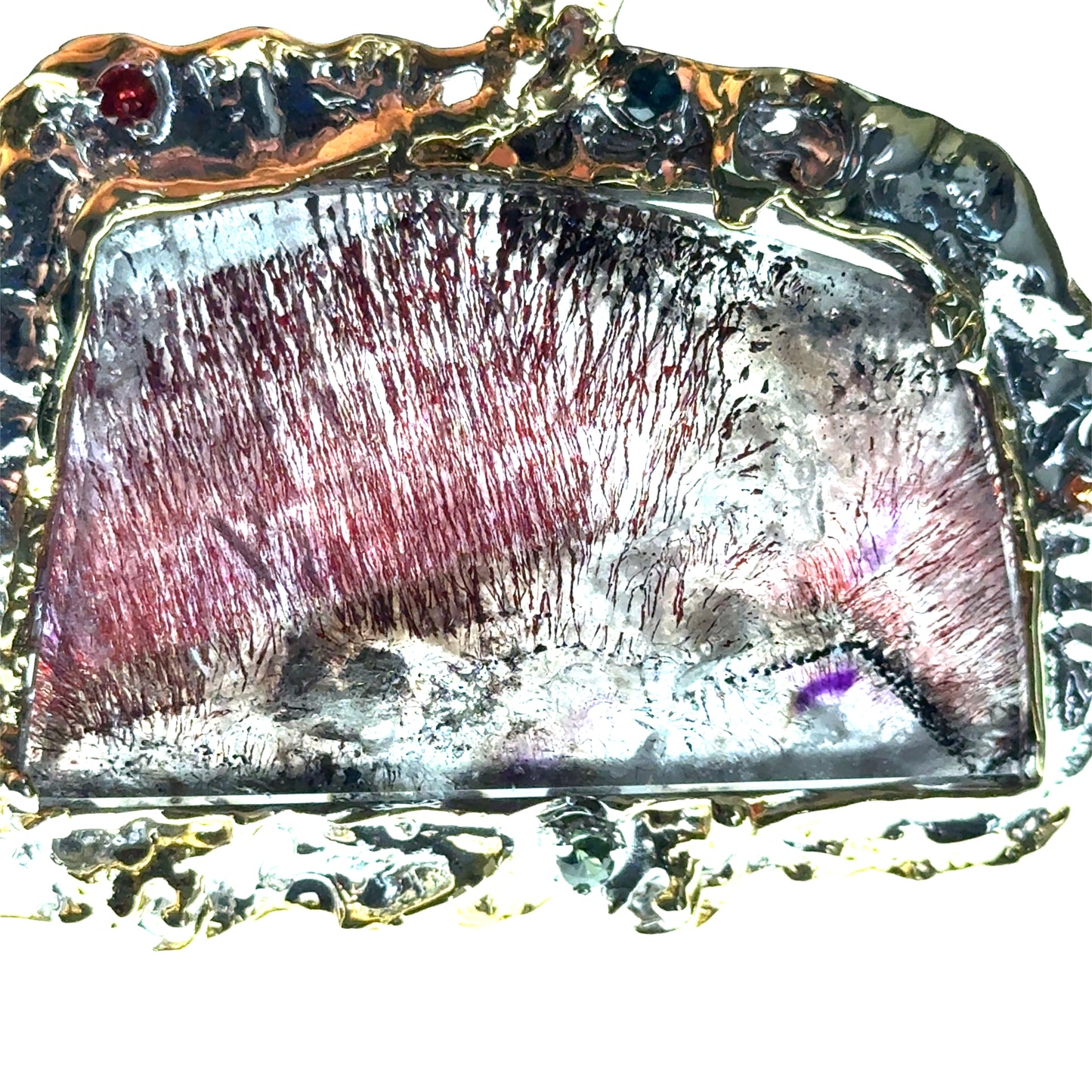 Sacred Seven Freeform Pendant with Multicolor Sapphire – Artistic 18k Yellow Gold Plating Natural Gemstone Jewelry in 925 Sterling Silver