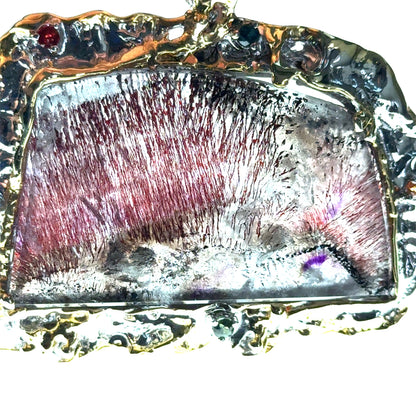 Sacred Seven Freeform Pendant with Multicolor Sapphire – Artistic 18k Yellow Gold Plating Natural Gemstone Jewelry in 925 Sterling Silver