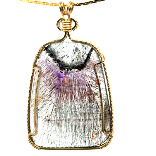 Sacred Seven Freeform Pendant – 14k Yellow Gold Filled Wire-Wrapped Natural Gemstone in 925 Sterling Silver