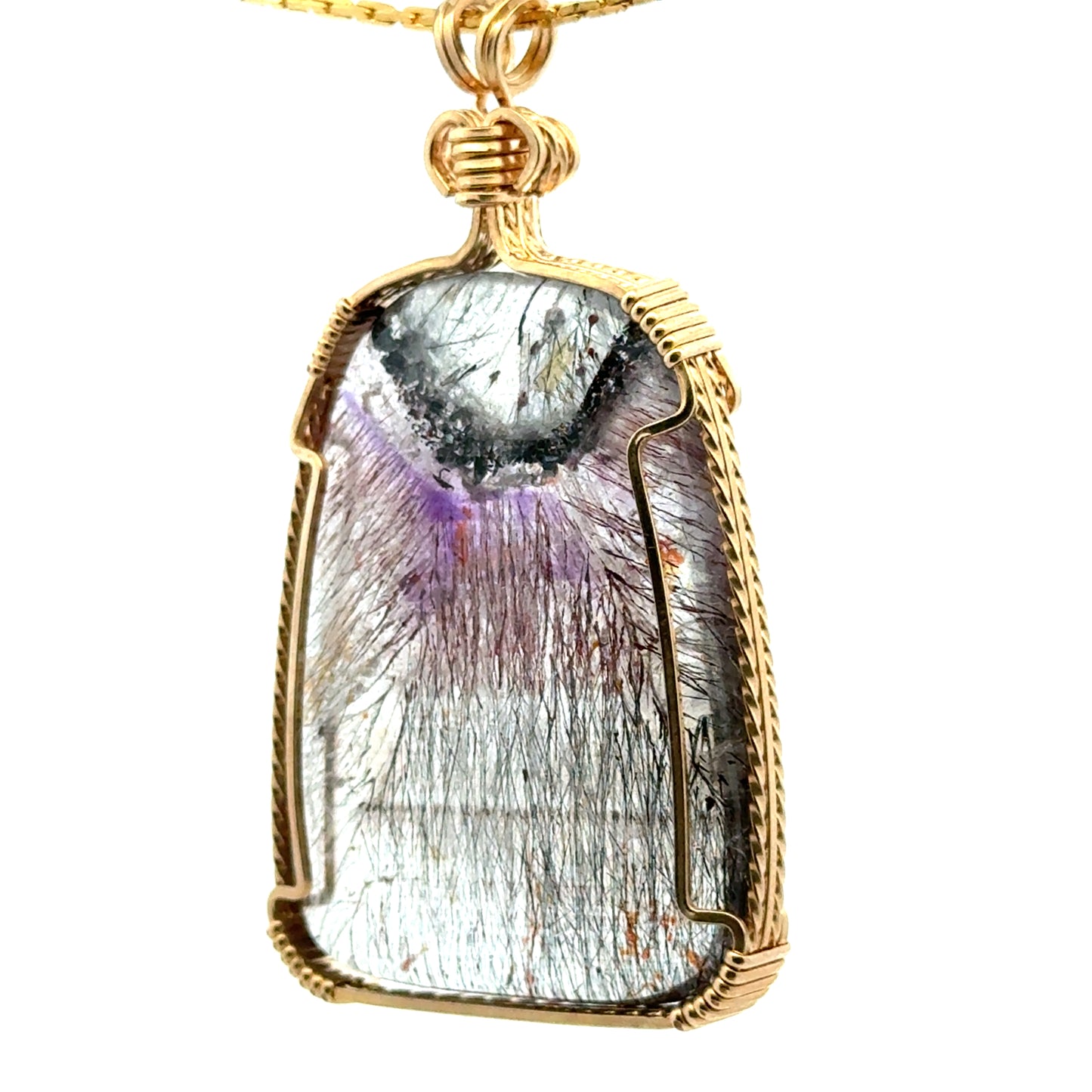Sacred Seven Freeform Pendant – 14k Yellow Gold Filled Wire-Wrapped Natural Gemstone in 925 Sterling Silver