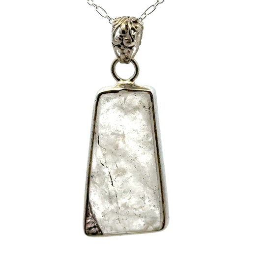 Sacred Seven Trapezoid Pendant – Clear Natural Crystal Necklace in 925 Sterling Silver