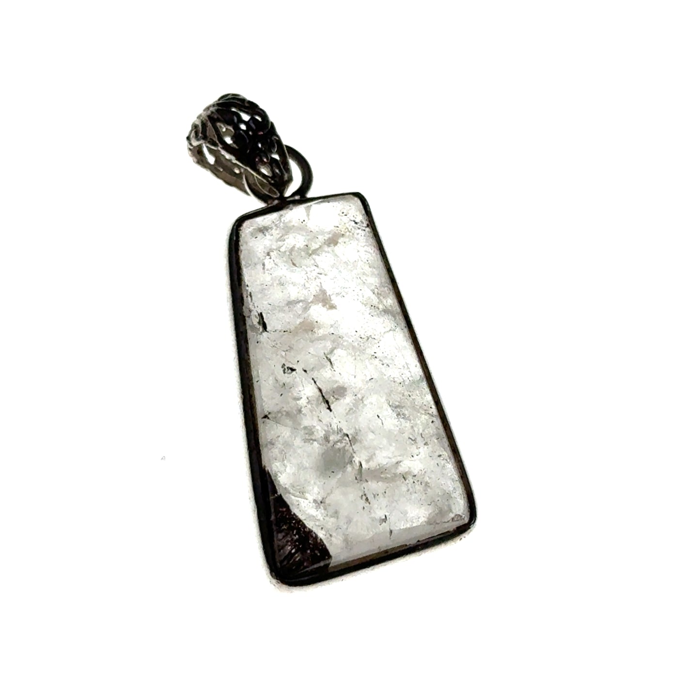 Sacred Seven Trapezoid Pendant – Clear Natural Crystal Necklace in 925 Sterling Silver