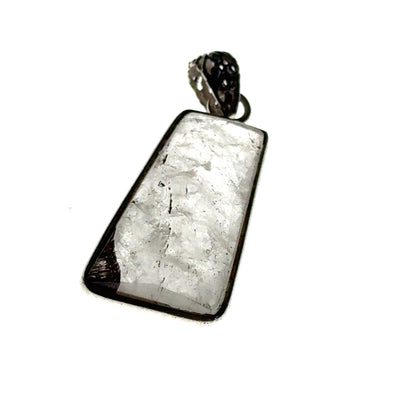 Sacred Seven Trapezoid Pendant – Clear Natural Crystal Necklace in 925 Sterling Silver