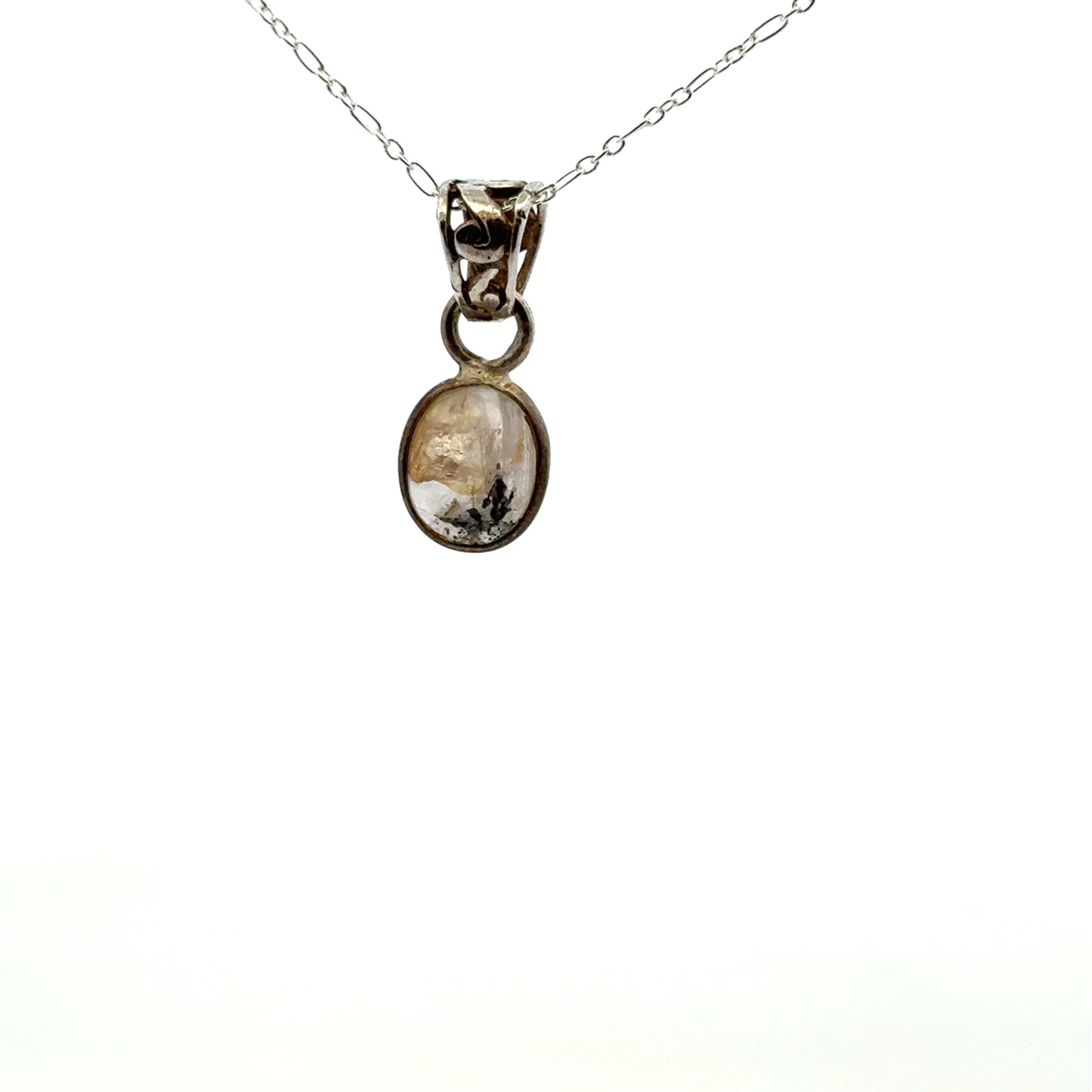 Sacred Seven Oval Pendant – Polished Natural Crystal Talisman in 925 Sterling Silver