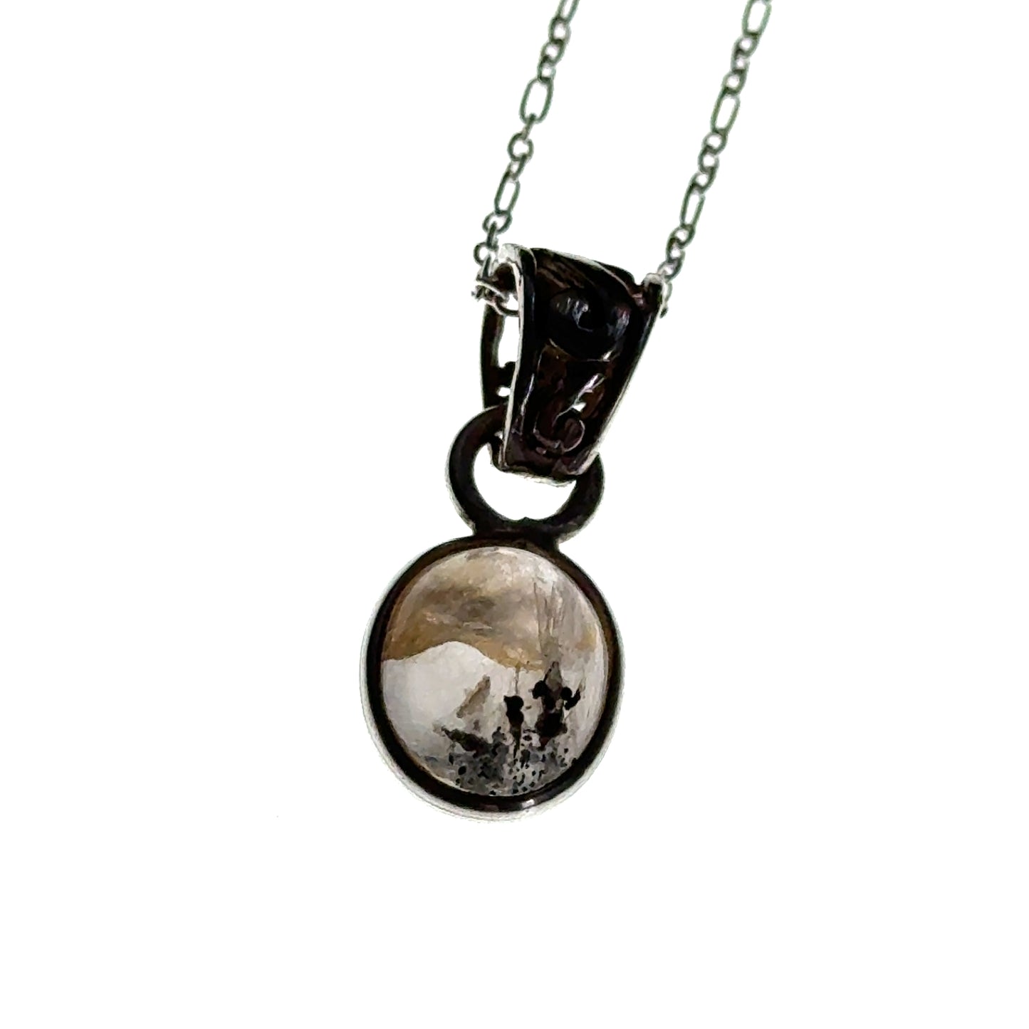 Sacred Seven Oval Pendant – Polished Natural Crystal Talisman in 925 Sterling Silver
