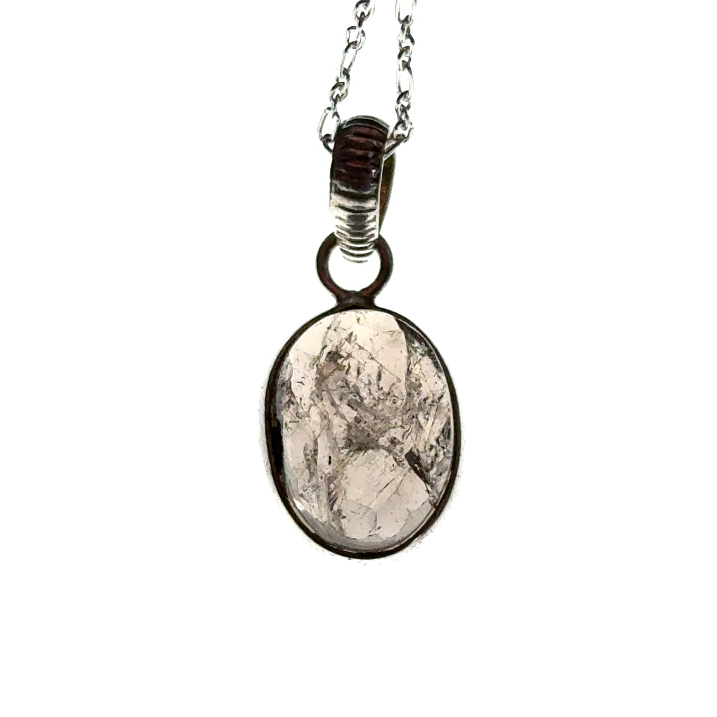 Sacred Seven Oval Pendant Necklace – Checkerboard Faceted Natural Inclusion Crystal in 925 Sterling Silver