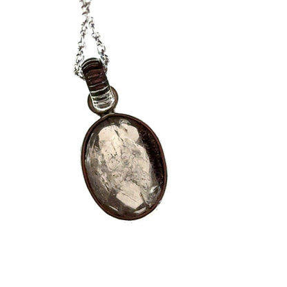 Sacred Seven Oval Pendant Necklace – Checkerboard Faceted Natural Inclusion Crystal in 925 Sterling Silver