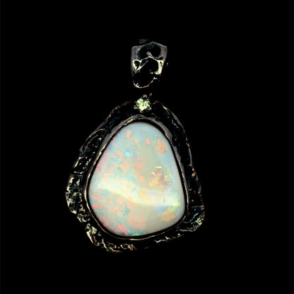 Solid Australian Opal & Sapphire Pendant – Black Rhodium-Plated 925 Sterling Silver, AAA Quality