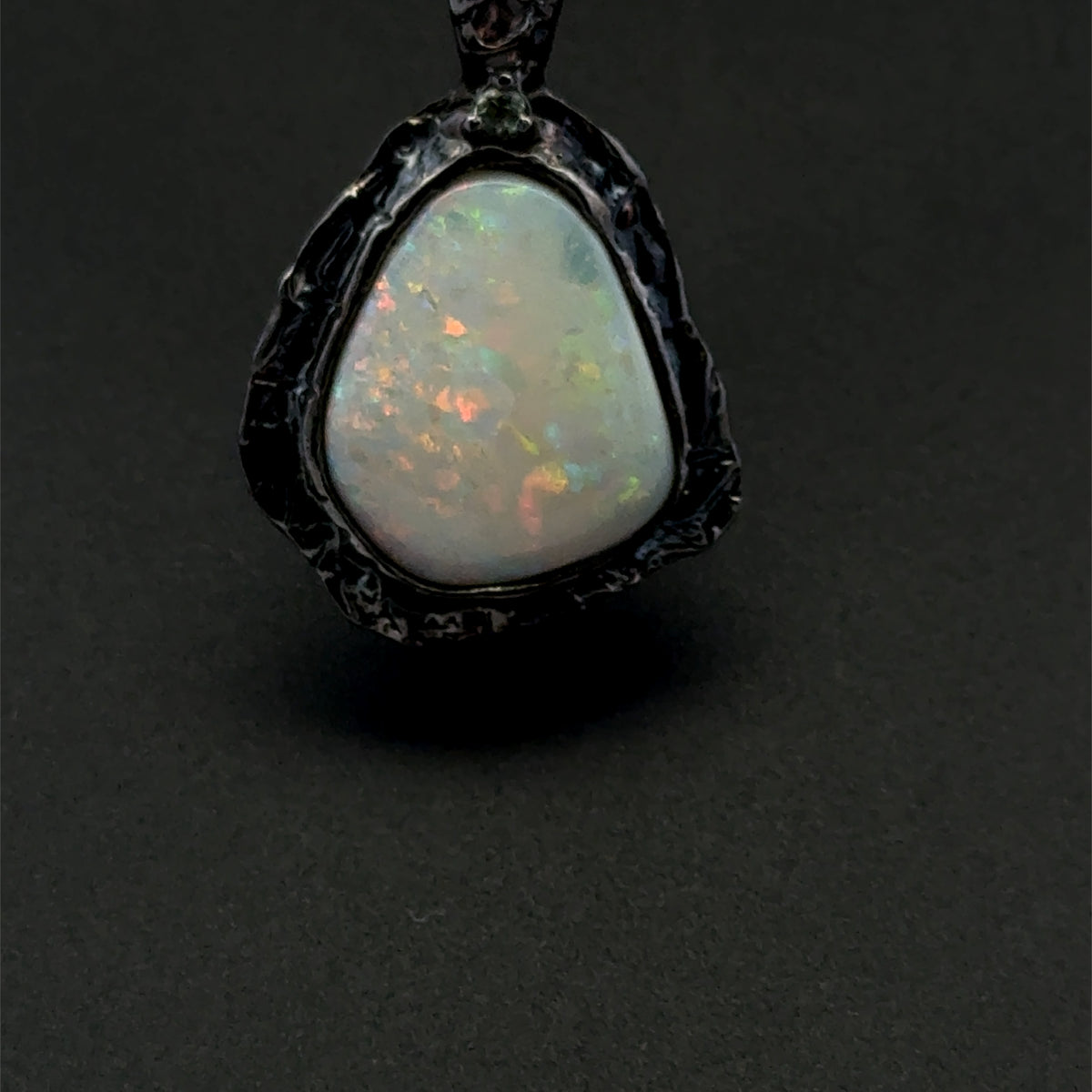 Solid Australian Opal & Sapphire Pendant – Black Rhodium-Plated 925 Sterling Silver, AAA Quality