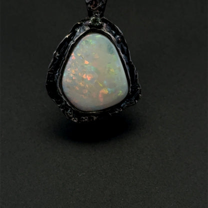 Solid Australian Opal & Sapphire Pendant – Black Rhodium-Plated 925 Sterling Silver, AAA Quality