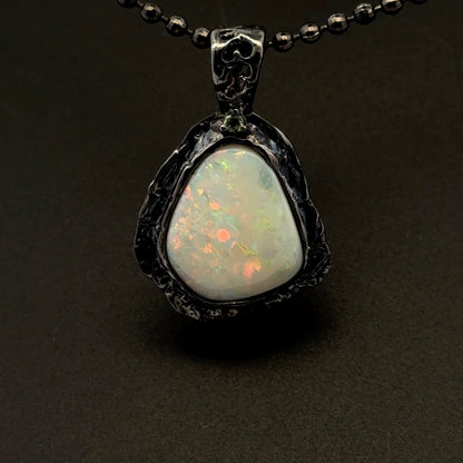 Solid Australian Opal & Sapphire Pendant – Black Rhodium-Plated 925 Sterling Silver, AAA Quality