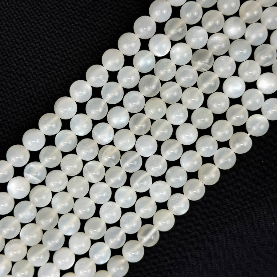 White Moonstone Polished Round Beads image