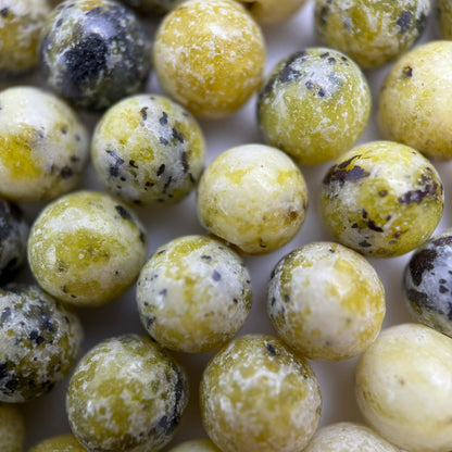 Dendritic Yellow Serpentine Polished Round Beads image 6