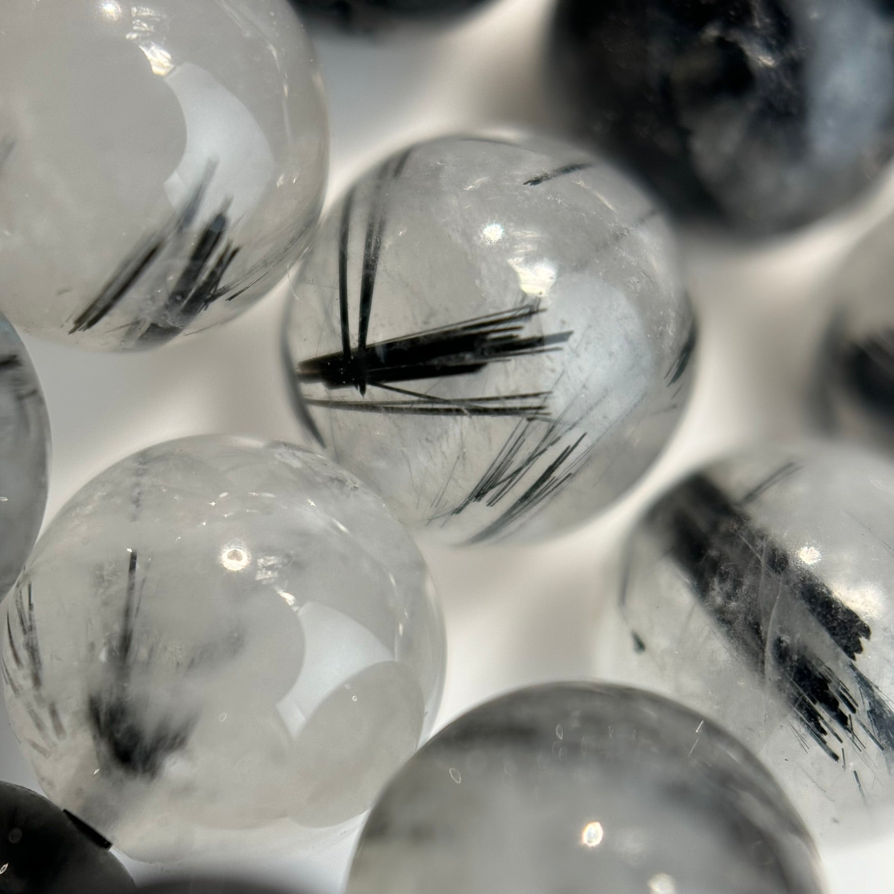 Black Tourmalinated Quartz Polished Round Beads image 2