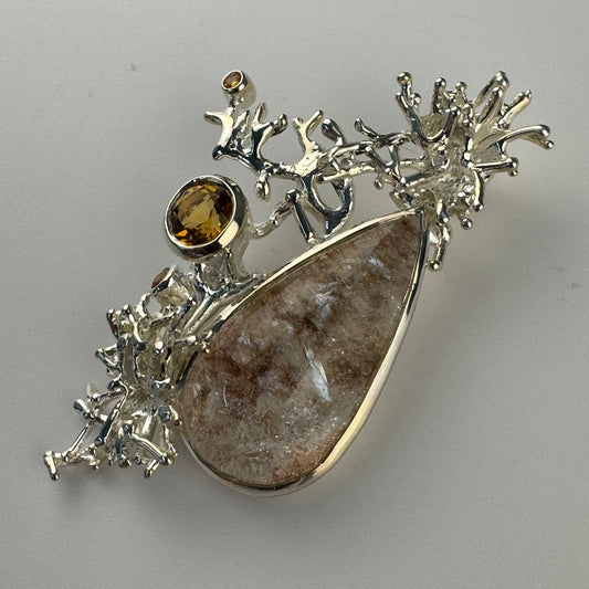 Handmade Garden Quartz Coral Reef Pendant with Citrine & Yellow Sapphires image 0