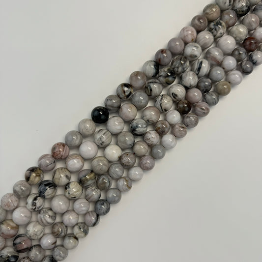 White Petrified Wood Polished Round Beads image 0