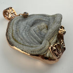 Druzy Chalcedony Quartz Coral Reef Pendant with Blue Sapphire(Rose Gold Plating) image 3