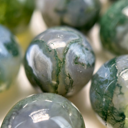 Moss Agate Polished Round Beads  - AAA Quality image 8
