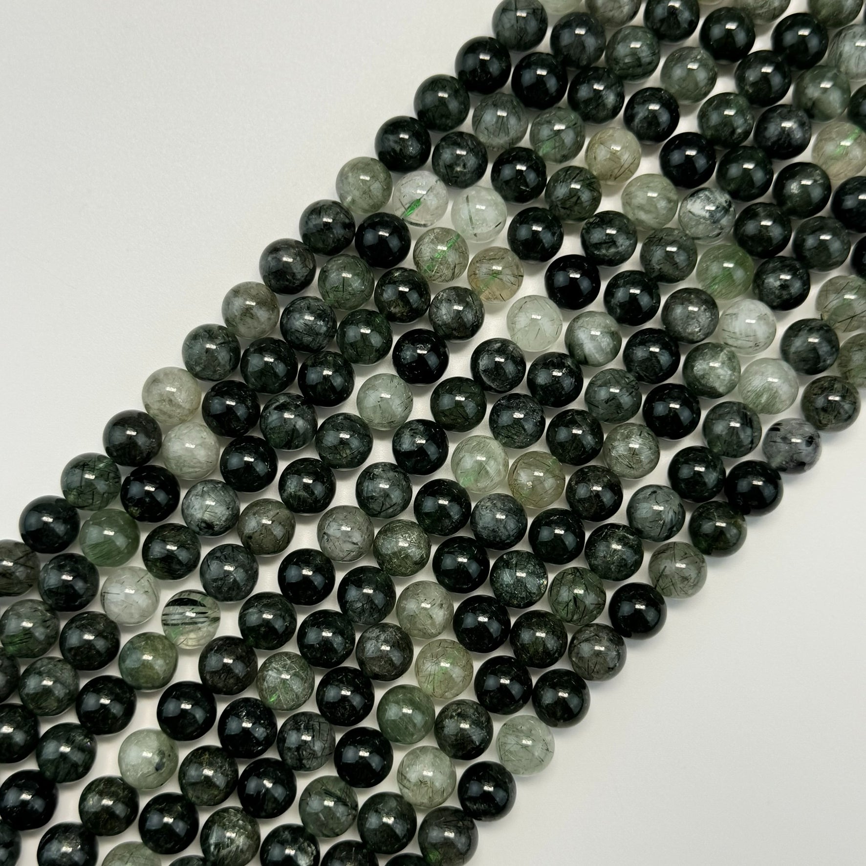 Green Rutilated Quartz Polish Round Beads image 0