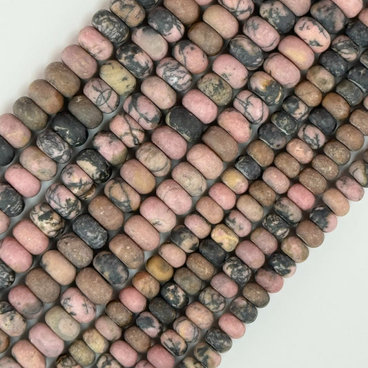 Dendritic Rhodonite Frosted Rondelle Beads image 0