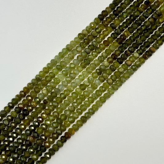 Faceted Garnet Beads - Green Garnet Beads - Rondelle Shape