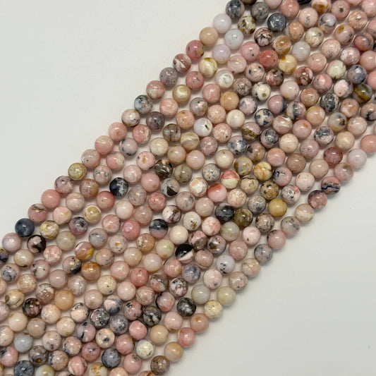 Dendritic Pink Opal Polished Round Beads