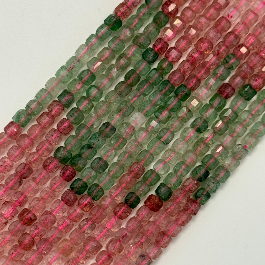 Multicolor Strawberry Quartz Square Beads image 0