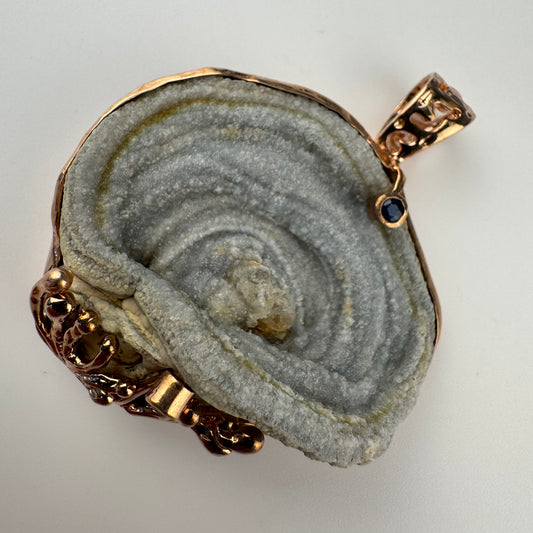 Druzy Chalcedony Quartz Coral Reef Pendant with Blue Sapphire(Rose Gold Plating) image 0