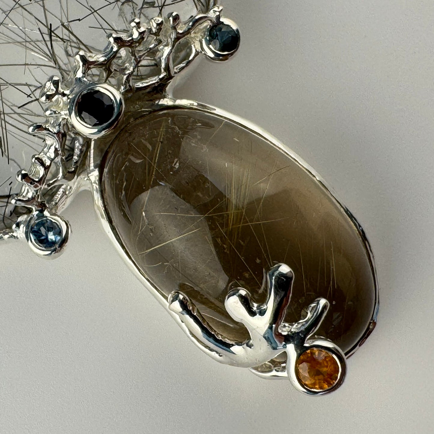 Rutilated Quartz Coral Reef Pendant with Blue & Orange Sapphire,Quartz & Citrine image 2