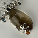 Rutilated Quartz Coral Reef Pendant with Blue & Orange Sapphire,Quartz & Citrine image 2