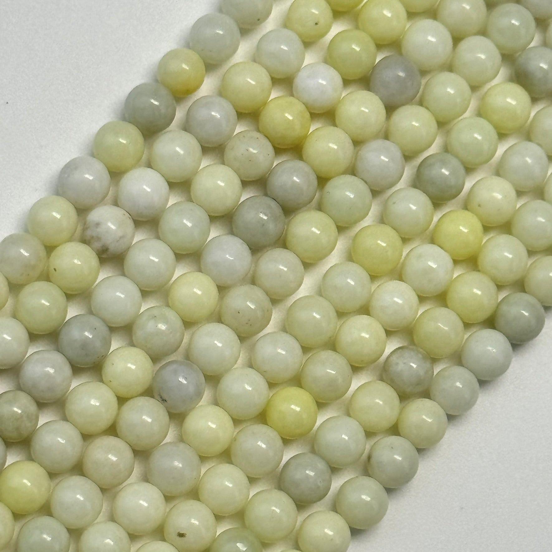 Light Lemon Serpentine Polished Round Beads image 0