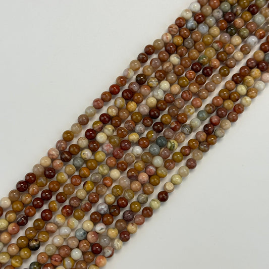 Red Petrified Wood Polished Round Beads