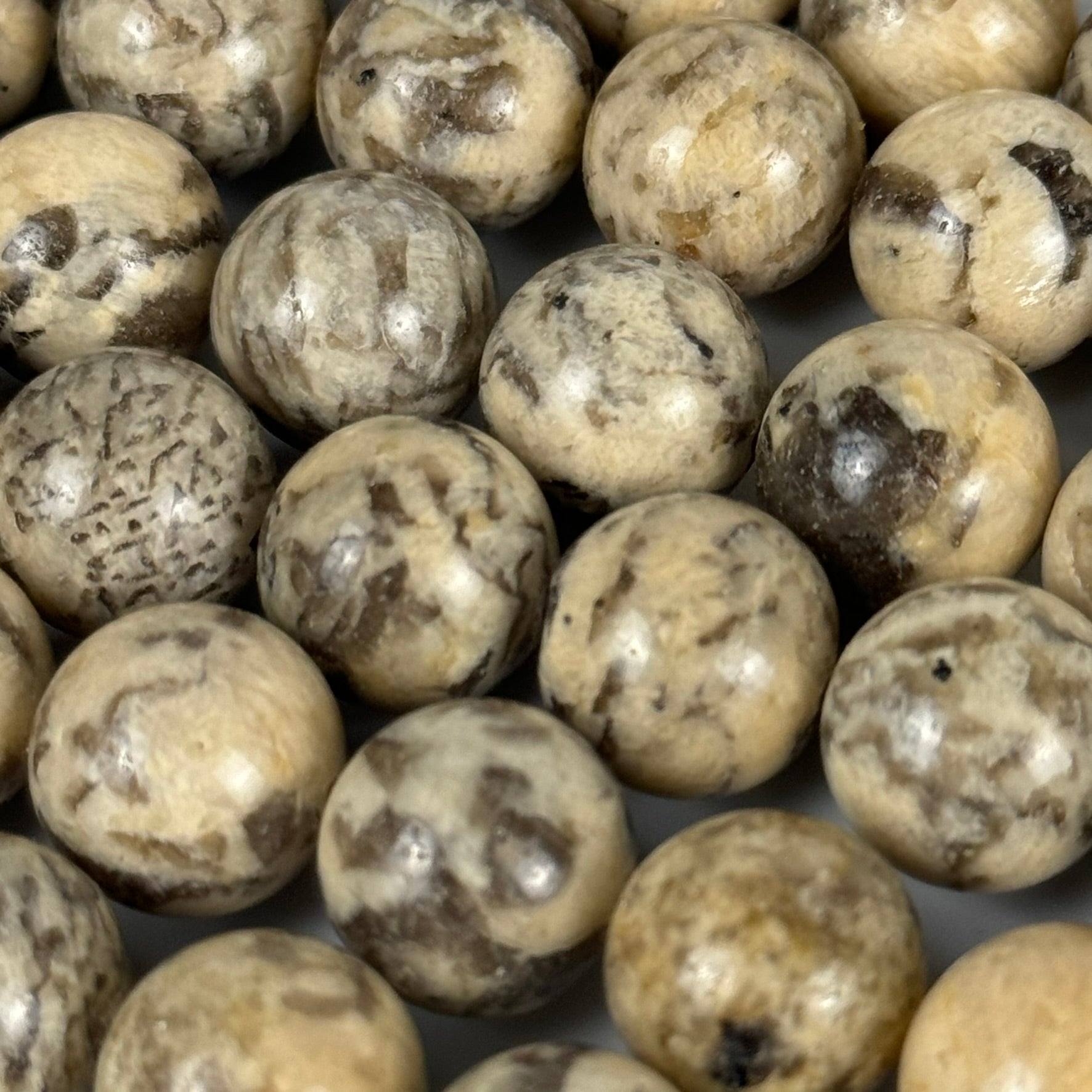Beige/Cream Feldspar Polished  Round Beads image 2