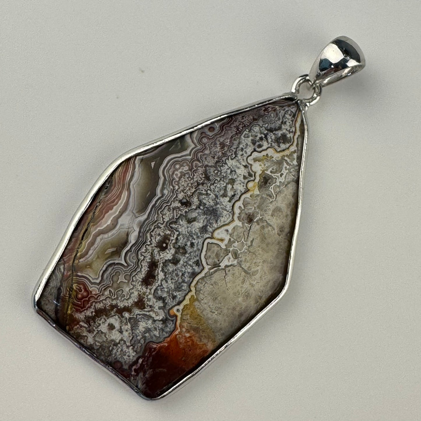 Double-Sided Mexican Crazy Lace Agate 925 Sterling Silver Pendant image 0