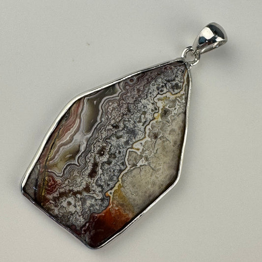 Double-Sided Mexican Crazy Lace Agate 925 Sterling Silver Pendant image 0