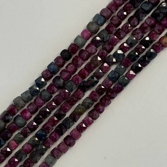 Ruby Sapphire Square Natural Glass Filled Precious Stone Beads - (AB Quality)