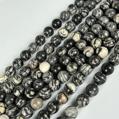 Black Network Jasper Polished Round Beads image 3