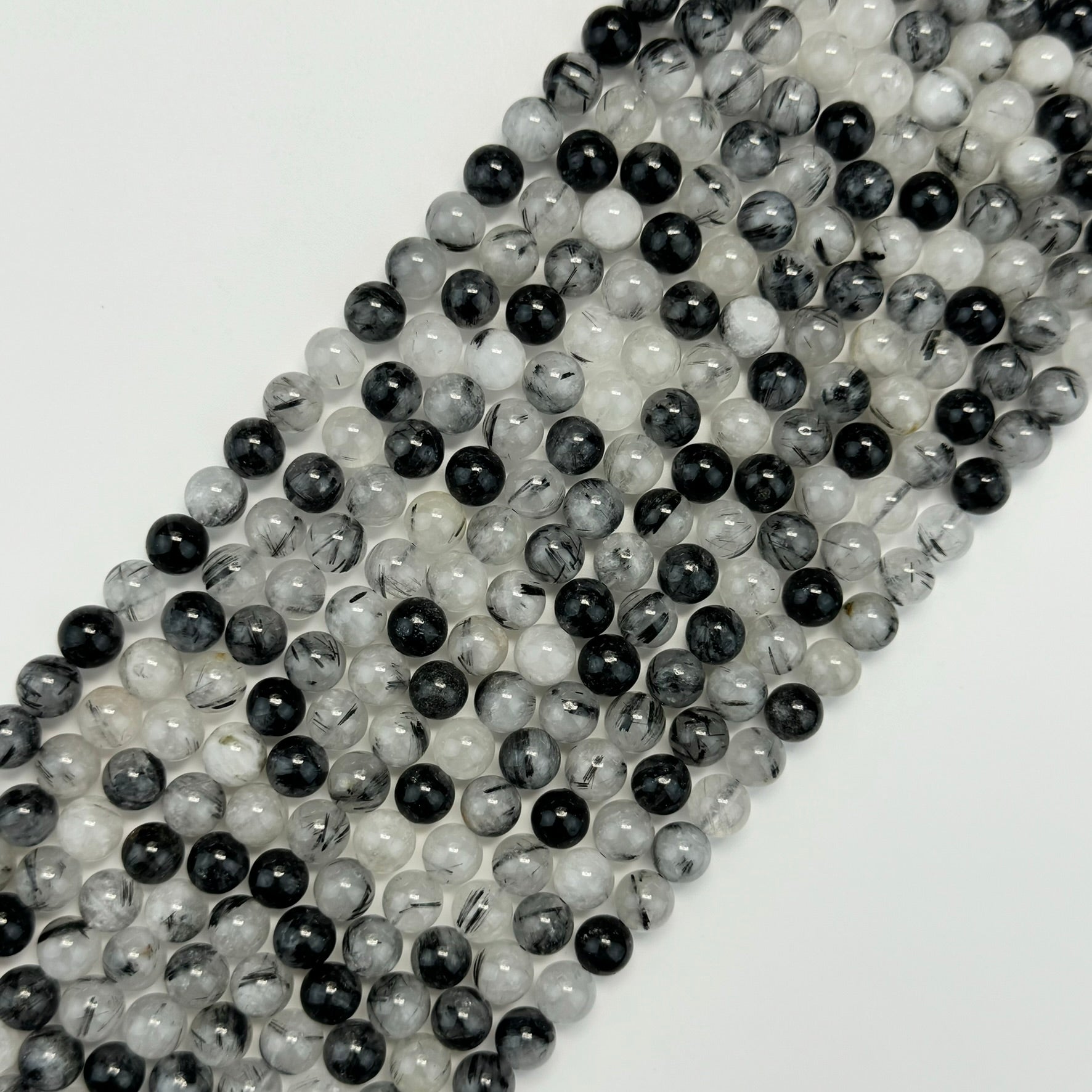 Black Tourmalinated Quartz Polished Round Beads image 0