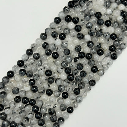 Black Tourmalinated Quartz Polished Round Beads image 0