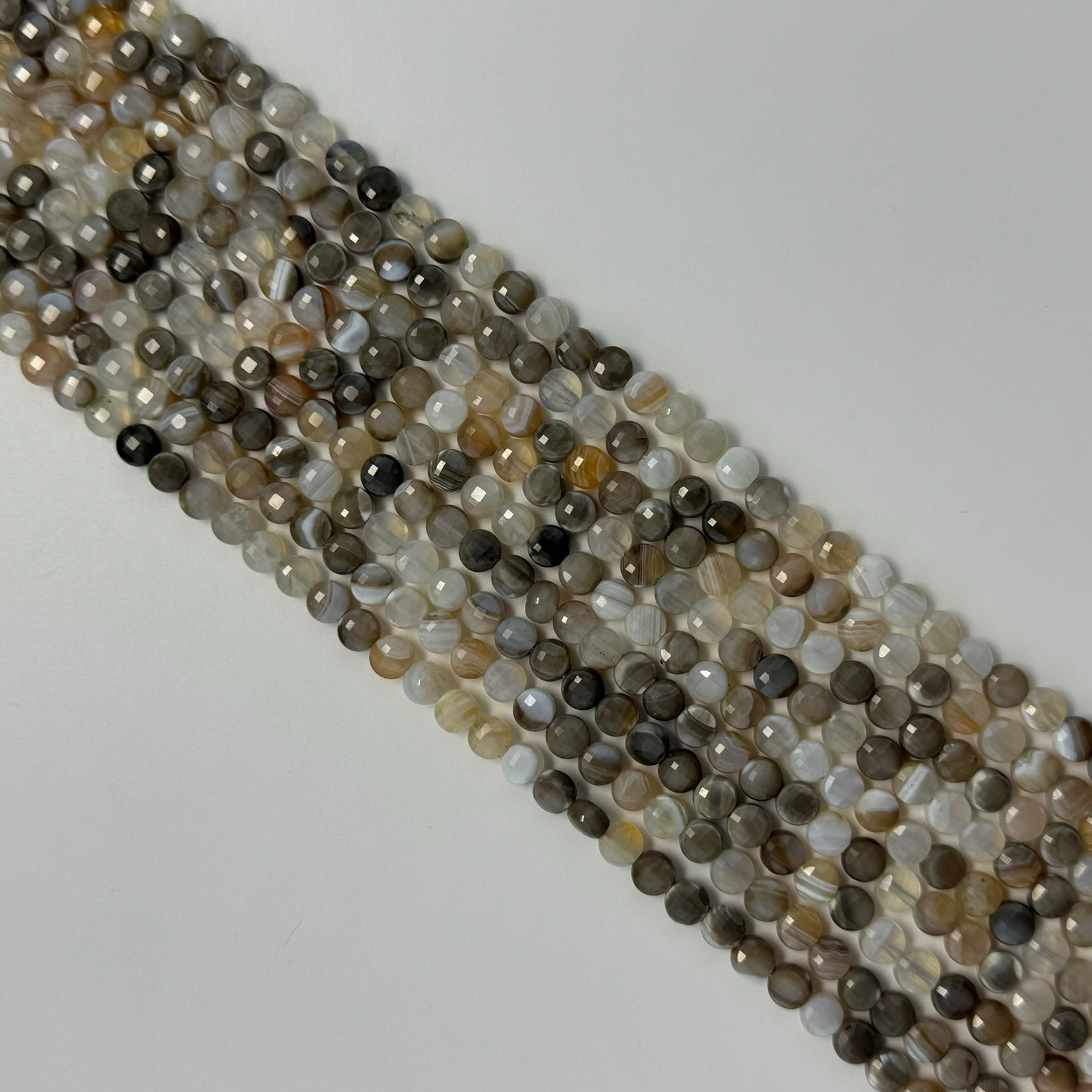Banded Agate Gemstone Beads - Lentil Shape - Faceted Finish 