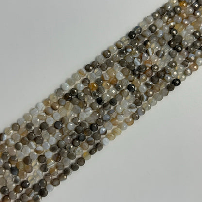 Banded Agate Gemstone Beads - Lentil Shape - Faceted Finish 