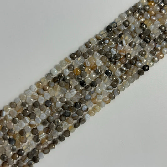 Banded Agate Gemstone Beads - Lentil Shape - Faceted Finish