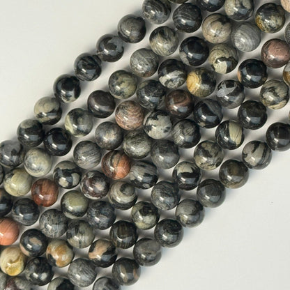 Black Silver Leaf Round Beads image 6