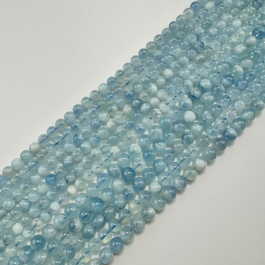 Aquamarine Polished Round Beads - (AA Quality)