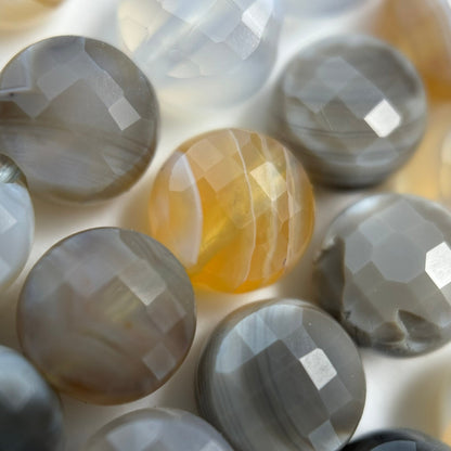 Banded Agate Gemstone Beads - Lentil Shape - Faceted Finish 
