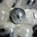 Black Tourmalinated Quartz Polished Round Beads image 4