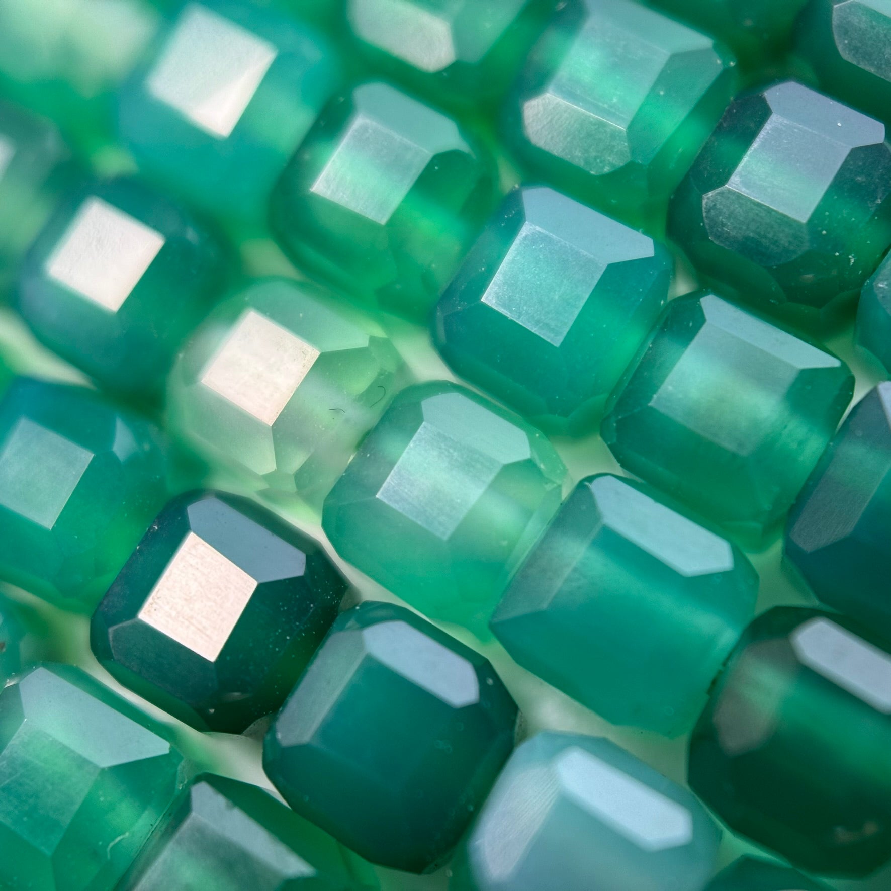 Green Dyed Chalcedony Square Beads image 1