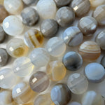 Banded Agate Gemstone Beads - Lentil Shape - Faceted Finish 